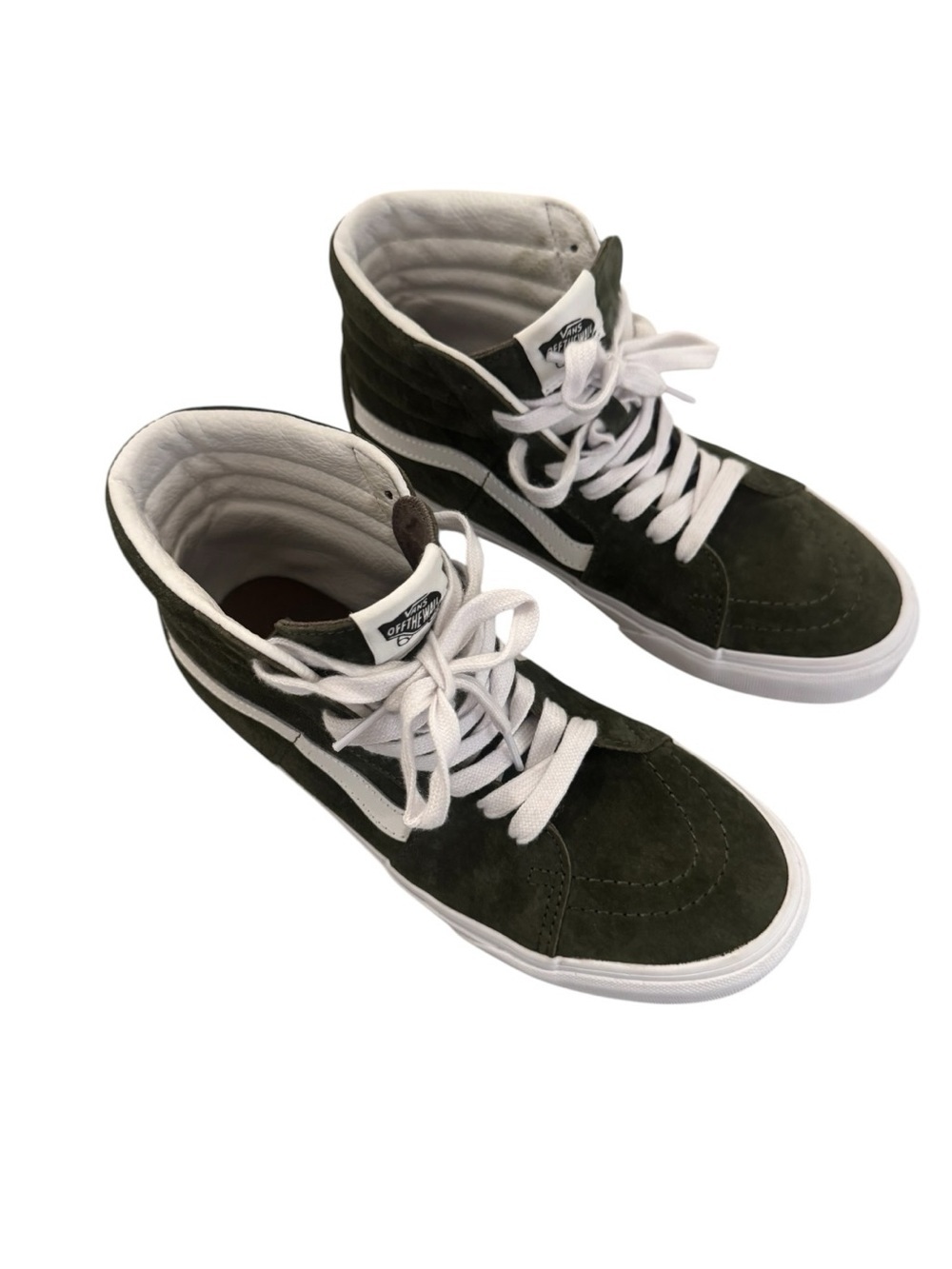 Vans Sk8-Hi Pig Suede sneakers in a dark green "Grape Leaf" colorway size 8